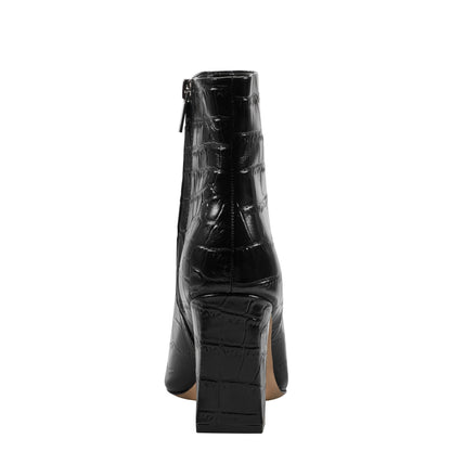 Novella Block Heel Leather Ankle Bootie - Embossed Black Croco Leather | Marc Fisher