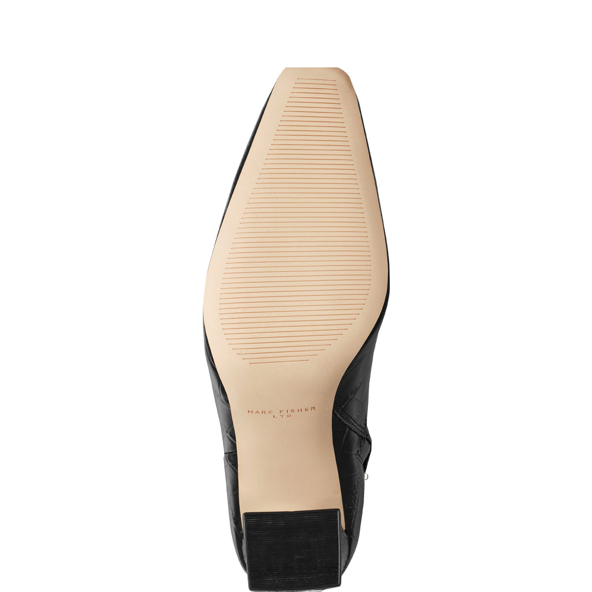 Novella Block Heel Leather Ankle Bootie - Embossed Black Croco Leather | Marc Fisher
