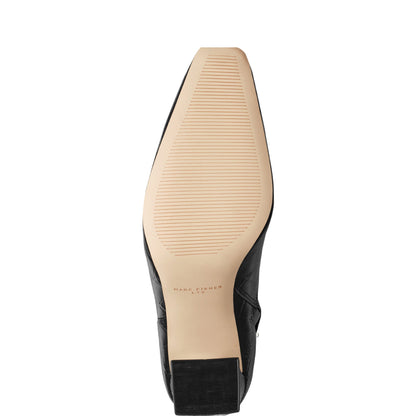 Novella Block Heel Leather Ankle Bootie - Embossed Black Croco Leather | Marc Fisher