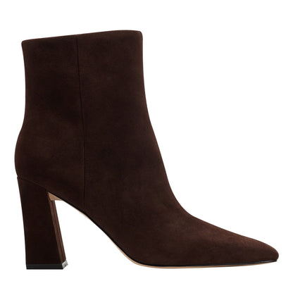 Novella Block Heel Leather Ankle Bootie - Dark Brown Suede | Marc Fisher