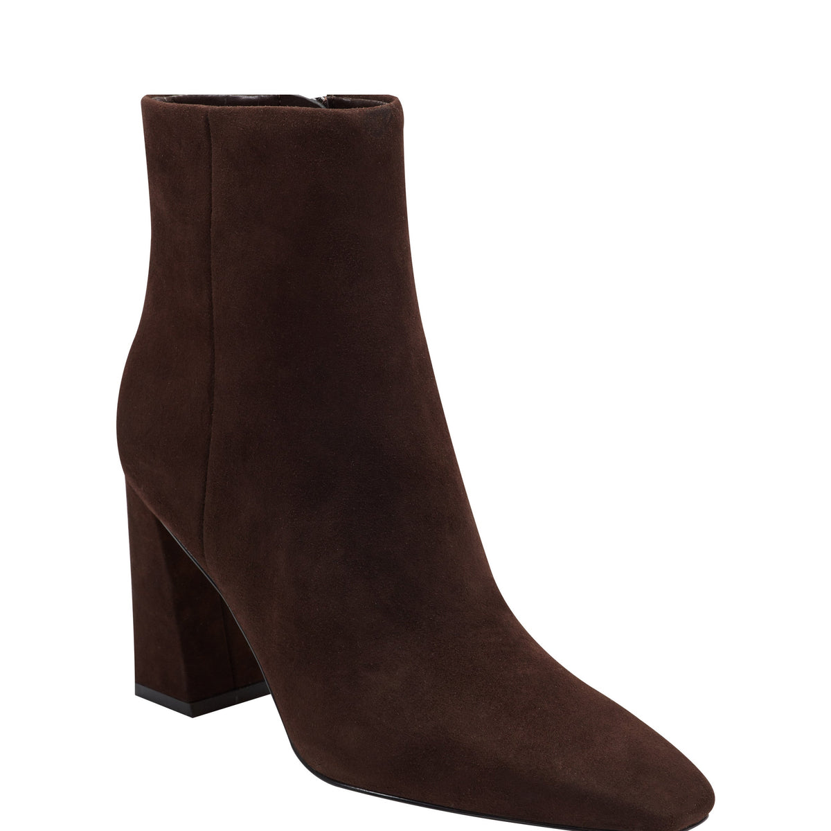 Novella Block Heel Leather Ankle Bootie - Dark Brown Suede | Marc Fisher