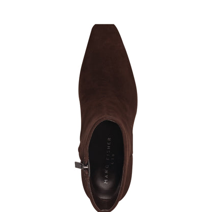 Novella Block Heel Leather Ankle Bootie - Dark Brown Suede | Marc Fisher