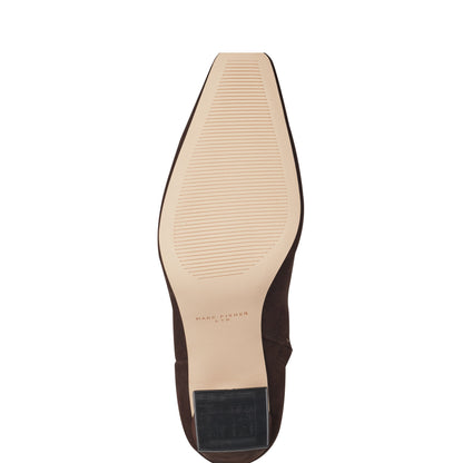 Novella Block Heel Leather Ankle Bootie - Dark Brown Suede | Marc Fisher