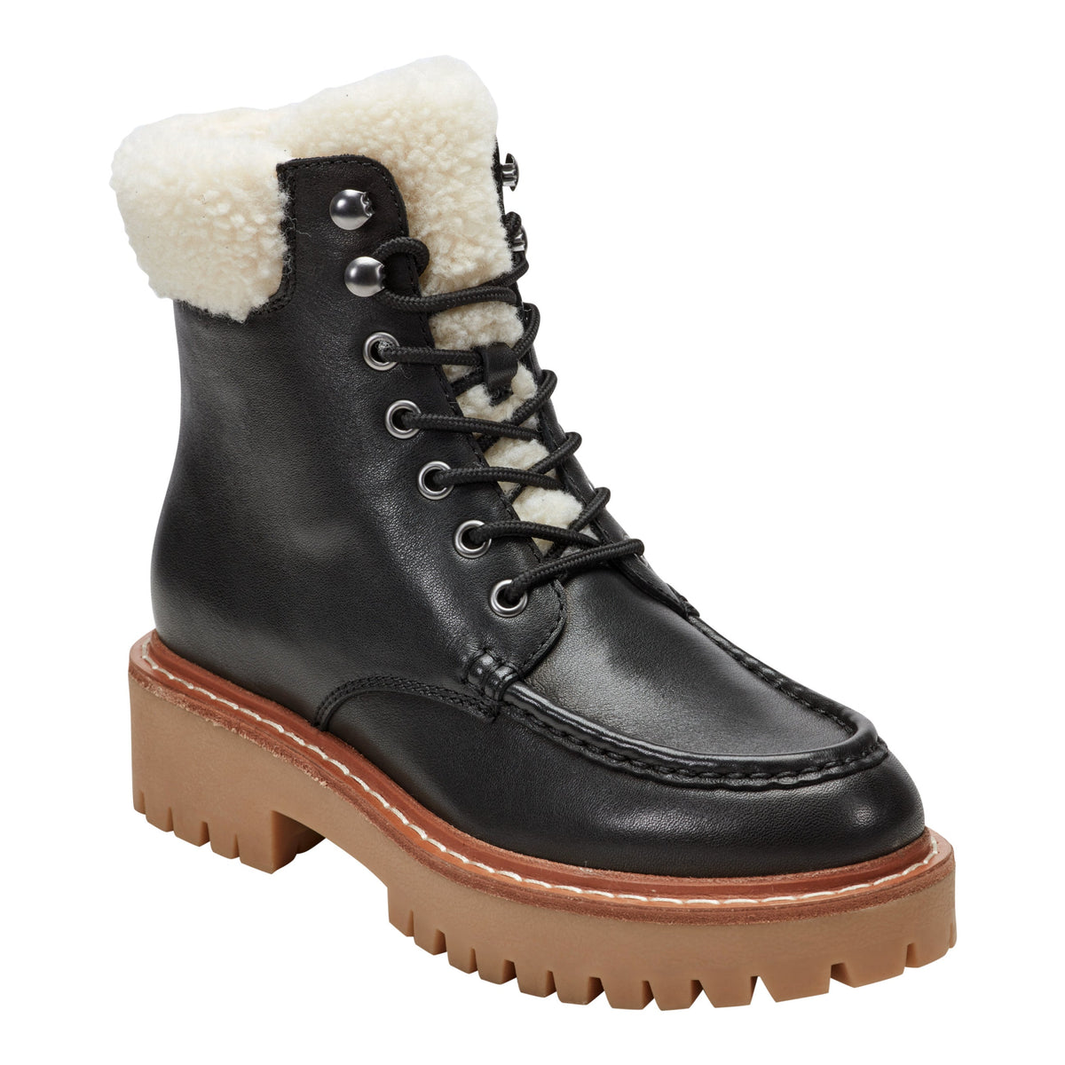 Nallie Lace Up Bootie - Black Leather | Marc Fisher