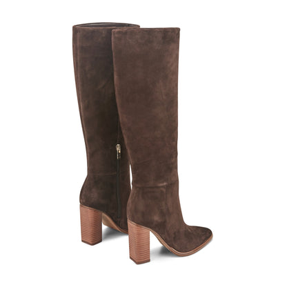 Lannie Dress Leather Boot - Dark Brown Suede | Marc Fisher