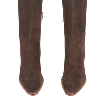 Lannie Dress Leather Boot - Dark Brown Suede | Marc Fisher