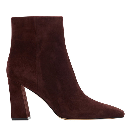 Novella Block Heel Leather Ankle Bootie - Dark Red Suede | Marc Fisher