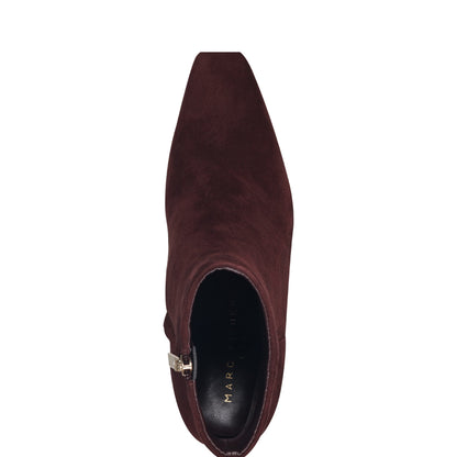 Novella Block Heel Leather Ankle Bootie - Dark Red Suede | Marc Fisher