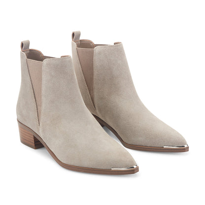 Yale Pointy Toe Chelsea Leather Bootie - Taupe Suede | Marc Fisher