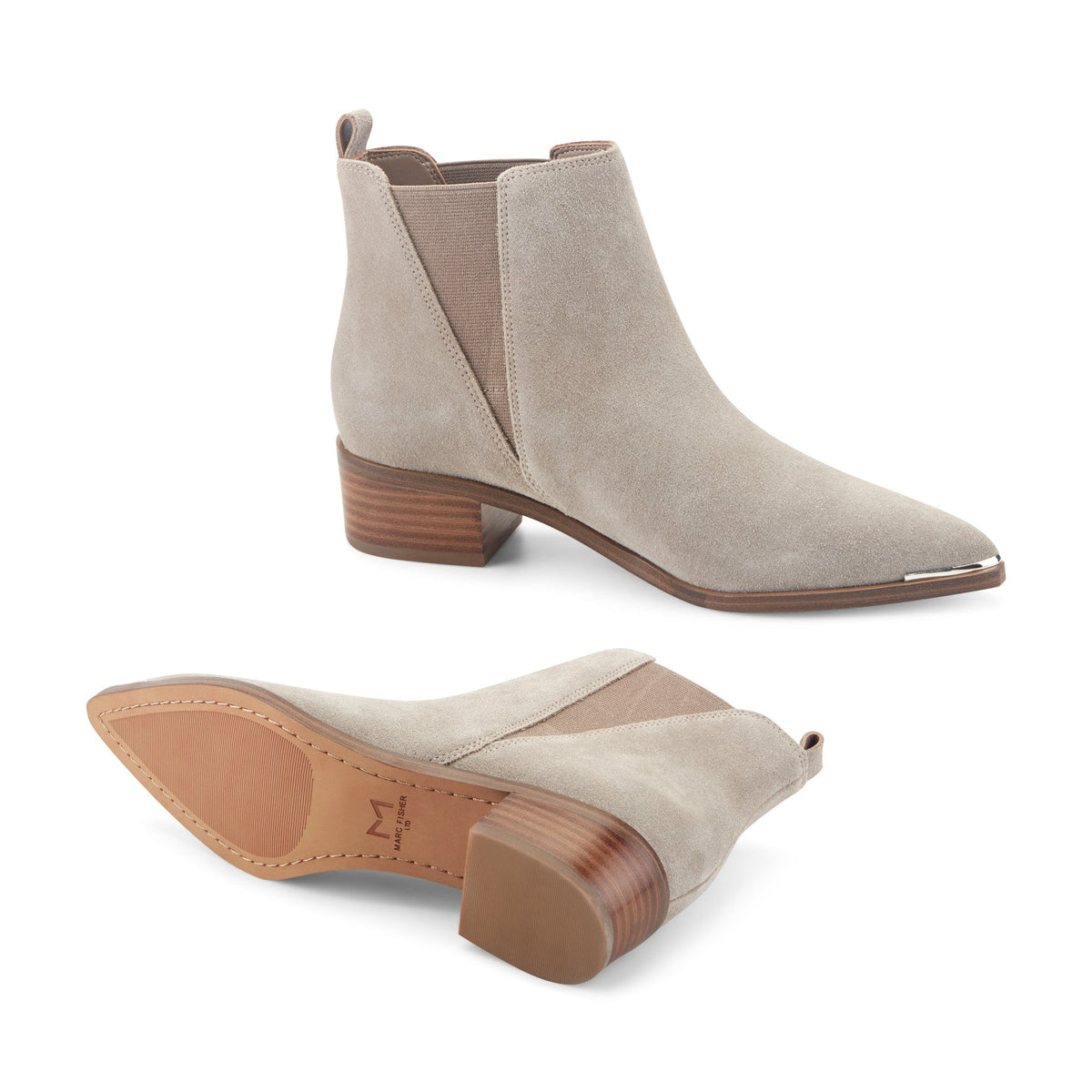 Yale Pointy Toe Chelsea Leather Bootie - Taupe Suede | Marc Fisher
