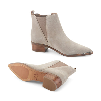 Yale Pointy Toe Chelsea Leather Bootie - Taupe Suede | Marc Fisher