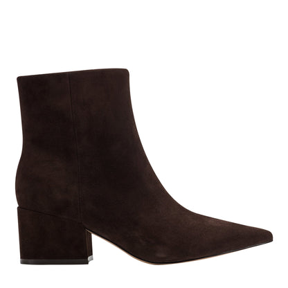 Alfie Block Heel Leather Ankle Bootie - Dark Brown Suede | Marc Fisher