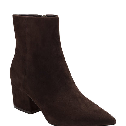 Alfie Block Heel Leather Ankle Bootie - Dark Brown Suede | Marc Fisher
