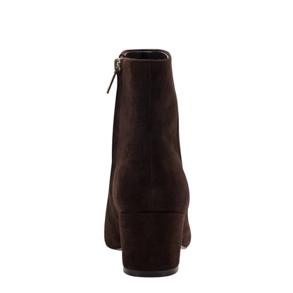 Alfie Block Heel Leather Ankle Bootie - Dark Brown Suede | Marc Fisher