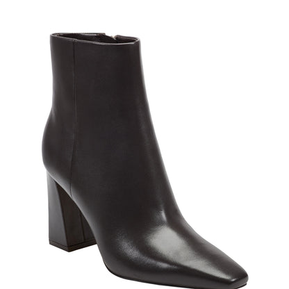 Novella Block Heel Leather Ankle Bootie - Dark Brown Leather | Marc Fisher