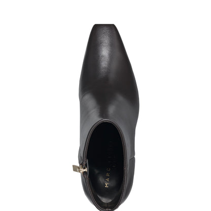 Novella Block Heel Leather Ankle Bootie - Dark Brown Leather | Marc Fisher