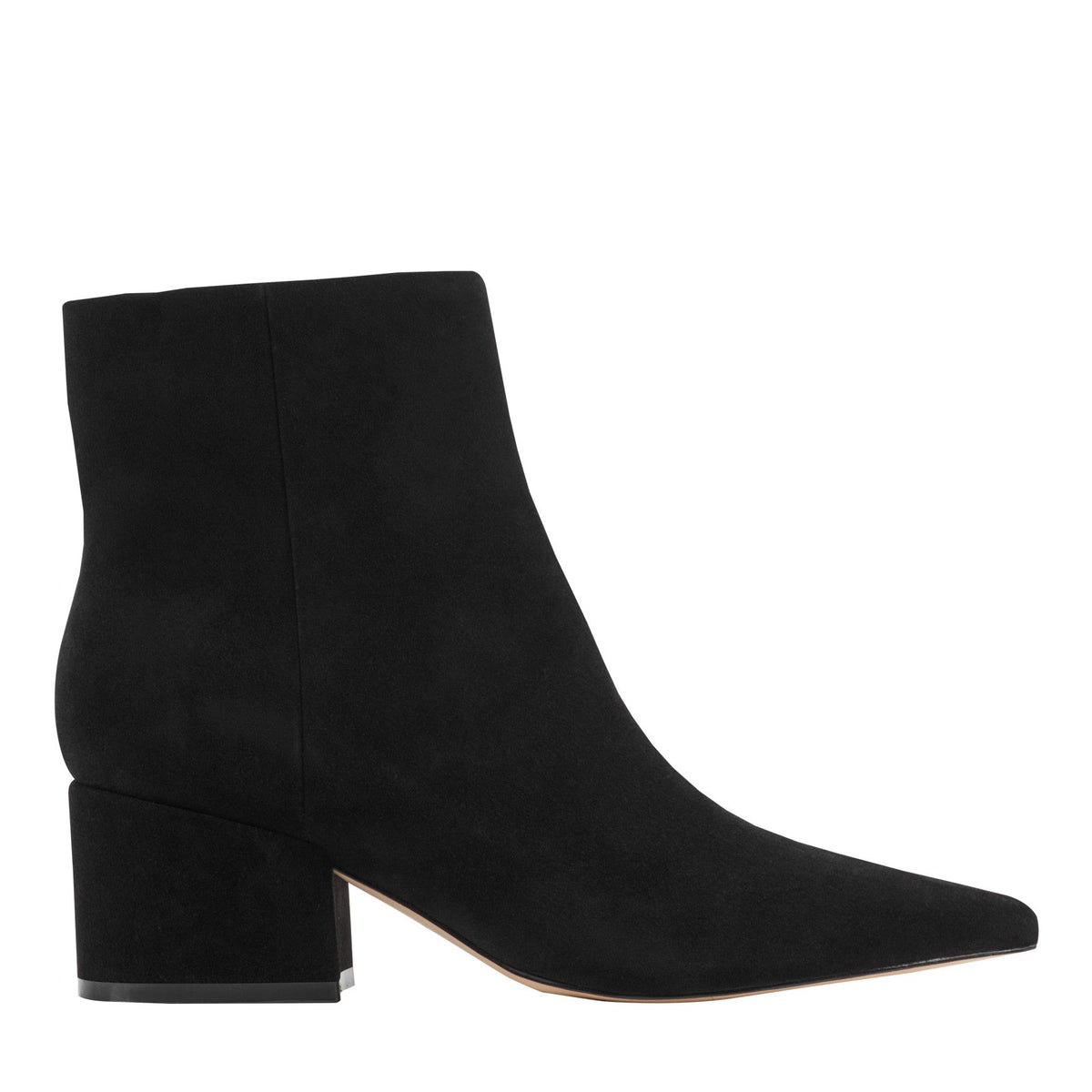 Alfie Block Heel Leather Ankle Bootie - Black Suede | Marc Fisher