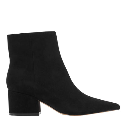 Alfie Block Heel Leather Ankle Bootie - Black Suede | Marc Fisher