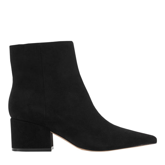 Alfie Block Heel Leather Ankle Bootie - Black Suede | Marc Fisher