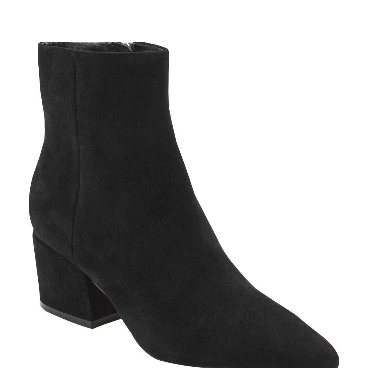 Alfie Block Heel Leather Ankle Bootie - Black Suede | Marc Fisher