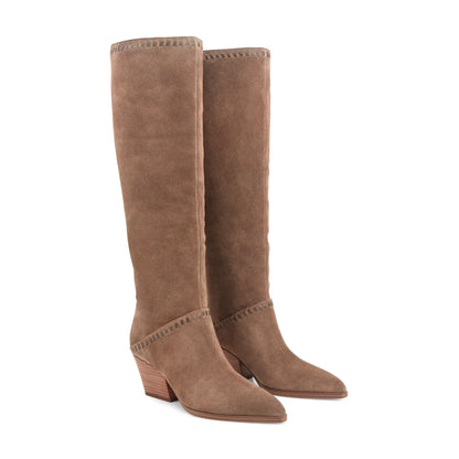 Tayla Block Heel Leather Boot - Light Brown Suede | Marc Fisher
