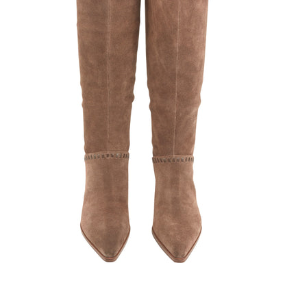 Tayla Block Heel Leather Boot - Light Brown Suede | Marc Fisher