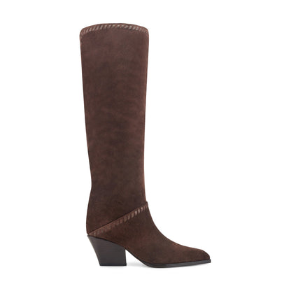 Tayla Block Heel Leather Boot - Dark Brown Suede | Marc Fisher