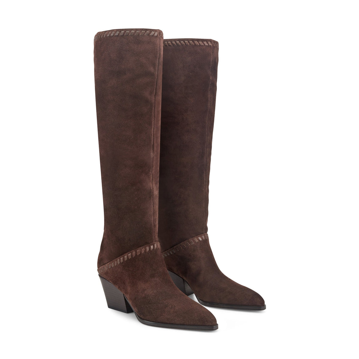 Tayla Block Heel Leather Boot - Dark Brown Suede | Marc Fisher