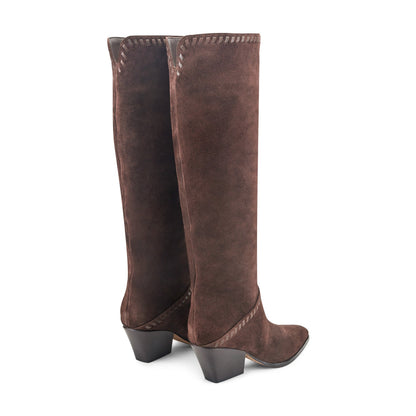 Tayla Block Heel Leather Boot - Dark Brown Suede | Marc Fisher