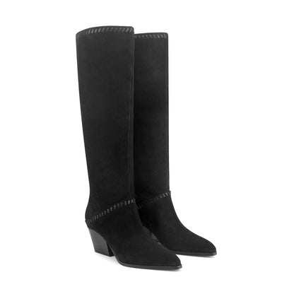Tayla Block Heel Leather Boot - Black Suede | Marc Fisher