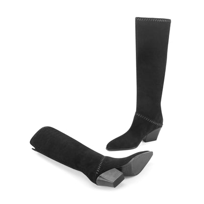 Tayla Block Heel Leather Boot - Black Suede | Marc Fisher