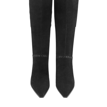 Tayla Block Heel Leather Boot - Black Suede | Marc Fisher