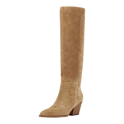 Tarrie Block Heel Leather Boot - Natural Suede | Marc Fisher
