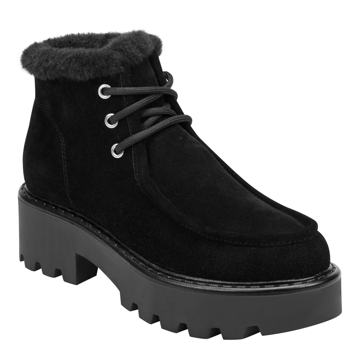Percy Lug Sole Bootie - Black Suede | Marc Fisher
