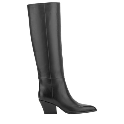 Tarrie Block Heel Leather Boot - Black Leather | Marc Fisher