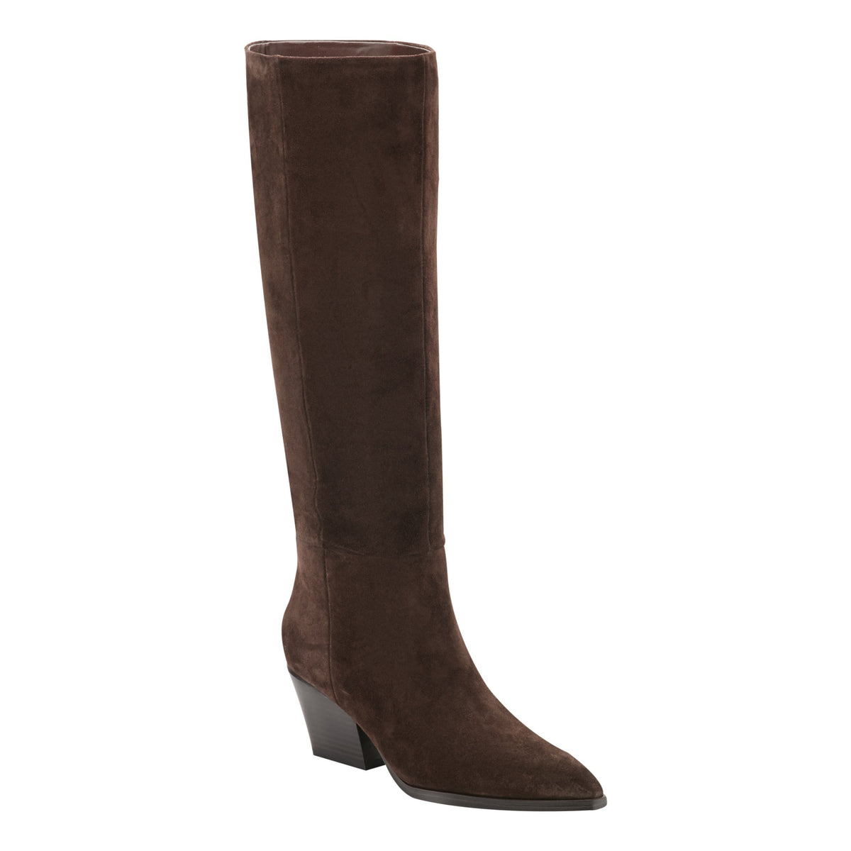 Tarrie Block Heel Leather Boot - Dark Brown Suede | Marc Fisher