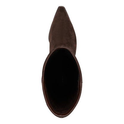 Tarrie Block Heel Leather Boot - Dark Brown Suede | Marc Fisher