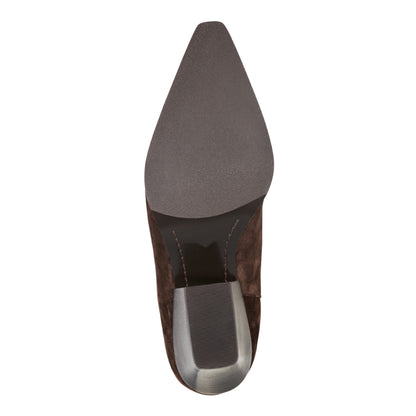 Tarrie Block Heel Leather Boot - Dark Brown Suede | Marc Fisher