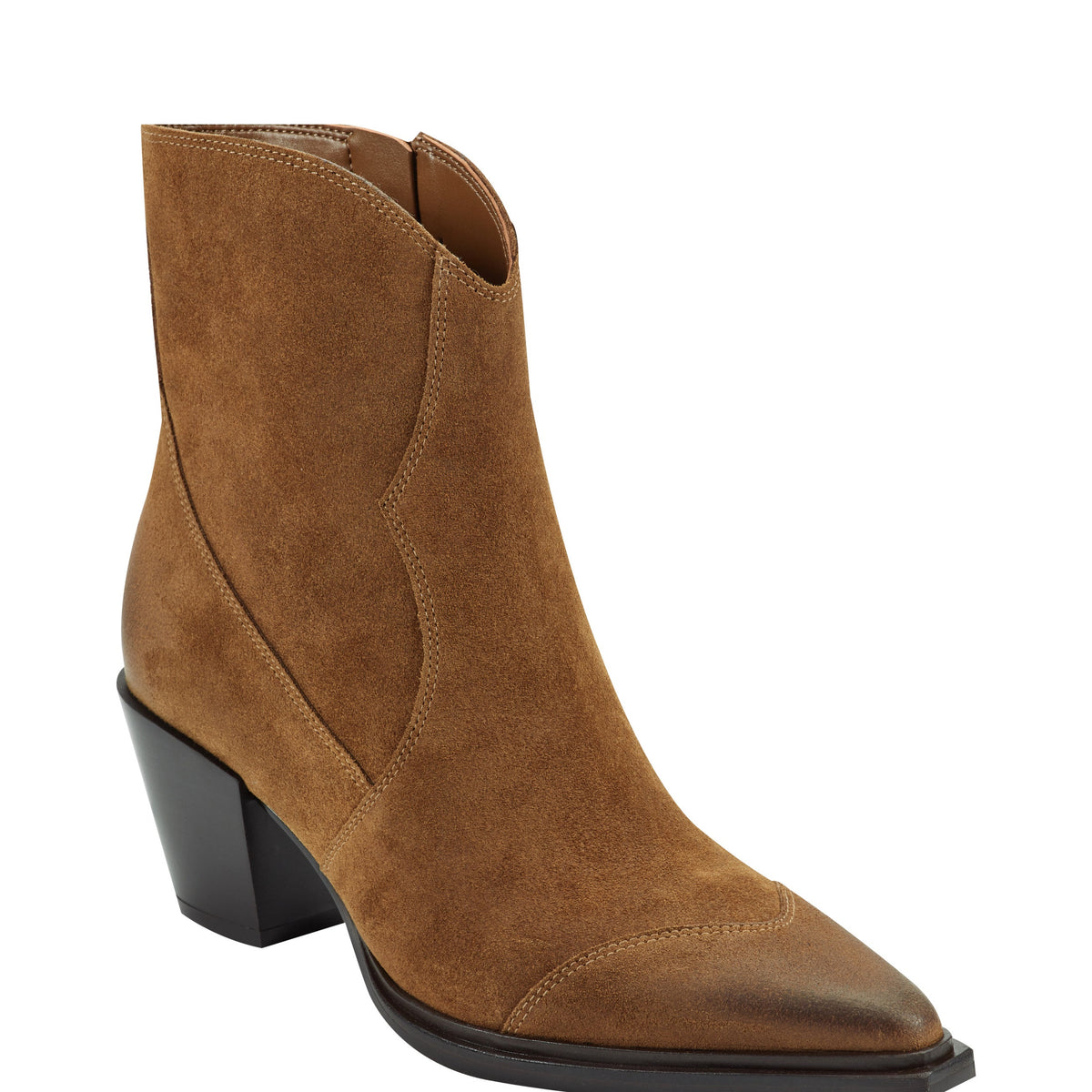 Giulie Western Leather Ankle Bootie - Natural Suede | Marc Fisher