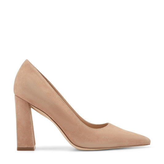 Minny Leather Block Heel Pump - Medium Natural Suede | Marc Fisher