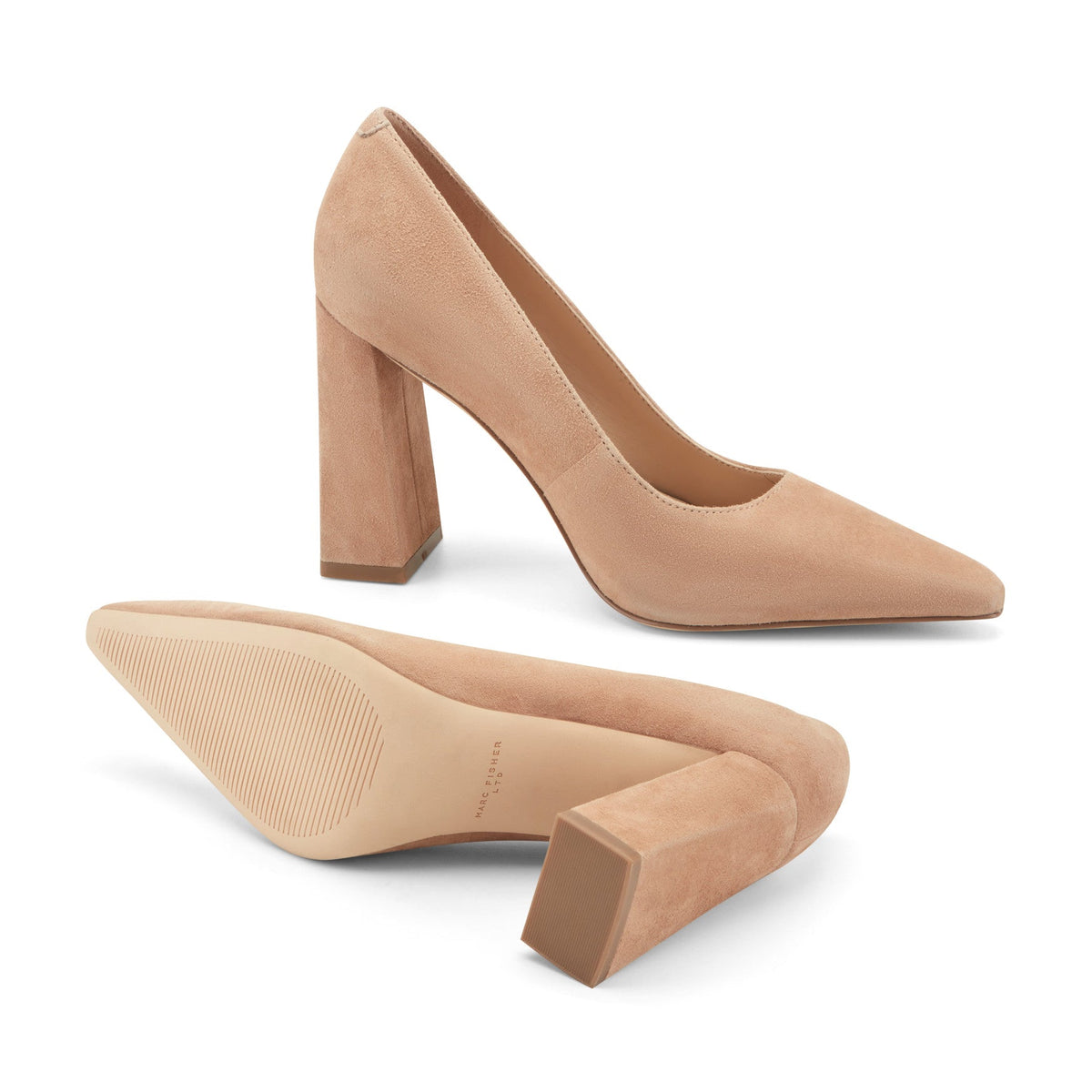Minny Leather Block Heel Pump - Medium Natural Suede | Marc Fisher