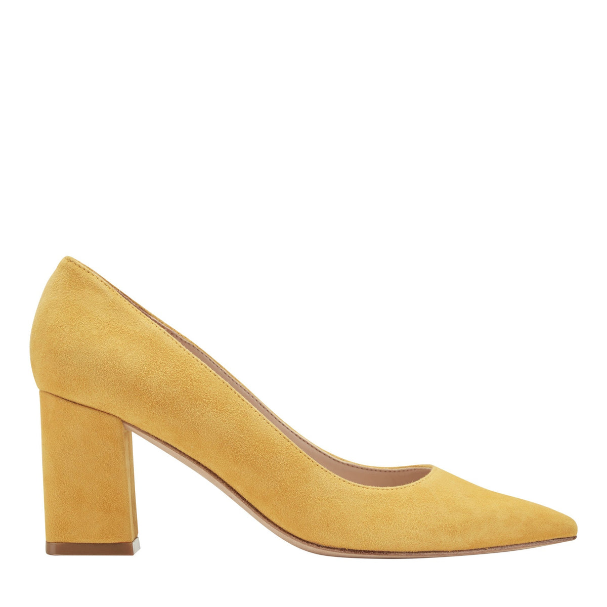 Zala Block Heel Pointy Toe Pump - Yellow Suede | Marc Fisher