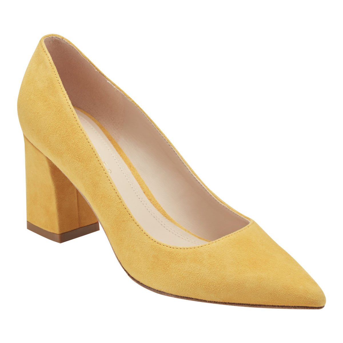 Zala Block Heel Pointy Toe Pump - Yellow Suede | Marc Fisher