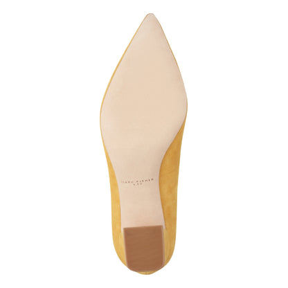 Zala Block Heel Pointy Toe Pump - Yellow Suede | Marc Fisher