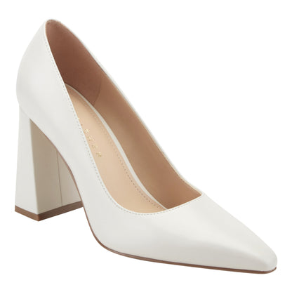 Minny Leather Block Heel Pump - Ivory Leather | Marc Fisher
