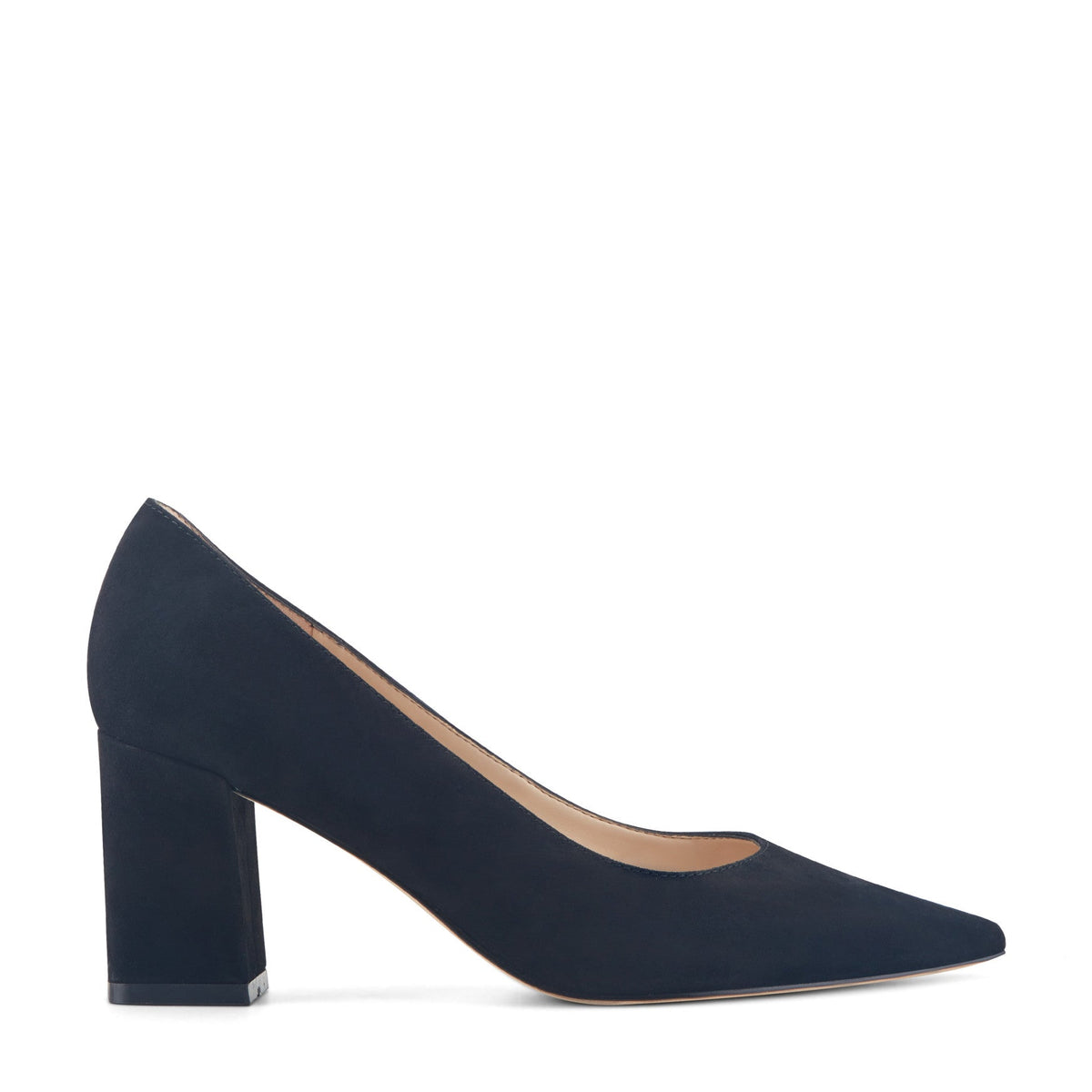 Zala Block Heel Pointy Toe Pump - Black Suede | Marc Fisher