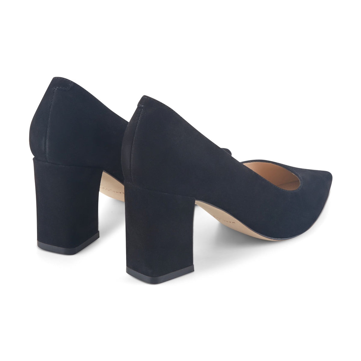 Zala Block Heel Pointy Toe Pump - Black Suede | Marc Fisher
