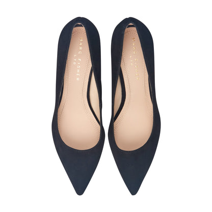 Zala Block Heel Pointy Toe Pump - Black Suede | Marc Fisher