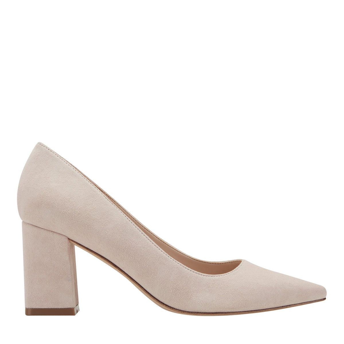 Zala Block Heel Pointy Toe Pump - Light Pink Suede | Marc Fisher
