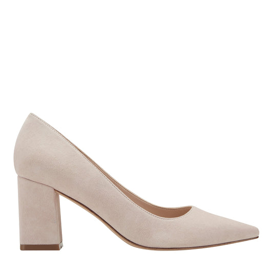 Zala Block Heel Pointy Toe Pump - Light Pink Suede | Marc Fisher